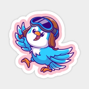 Cute Bird Waving Hand With Pilot Hat Cartoon Magnet