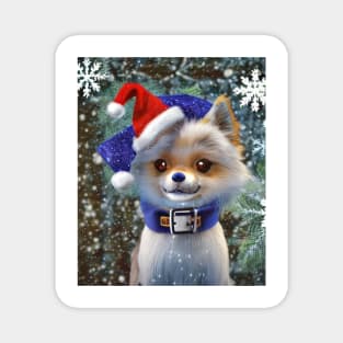 Smiling little christmas anime dog with hat. Magnet