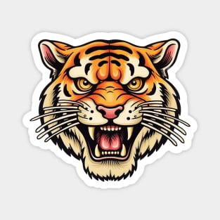 Old School Roaring Tiger Mascot Flash Tattoo Magnet