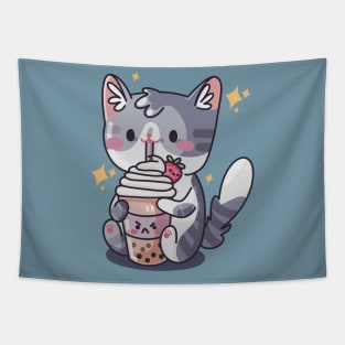 Boba Cat - Kawaii Cat sipping Bubble Tea Tapestry