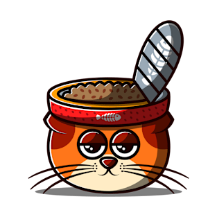 Illustration Of a Cute Cat With Food On Its Head. T-Shirt