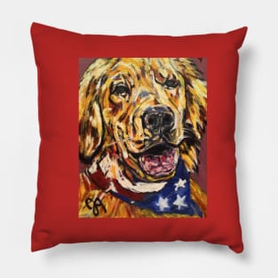 golden retriever dog with flag bandana Pillow