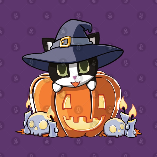 tuxedo cat in a pumpkin by Myanko