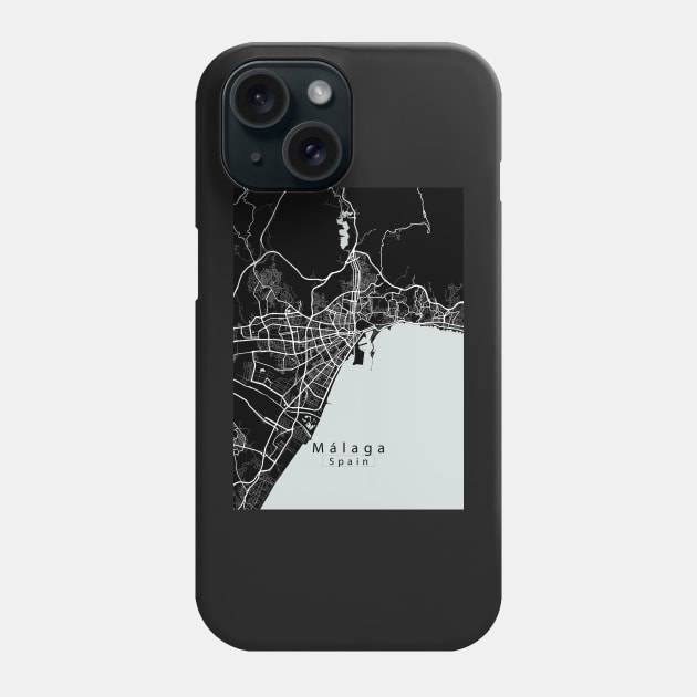 Malaga Spain City Map dark Phone Case by Robin-Niemczyk