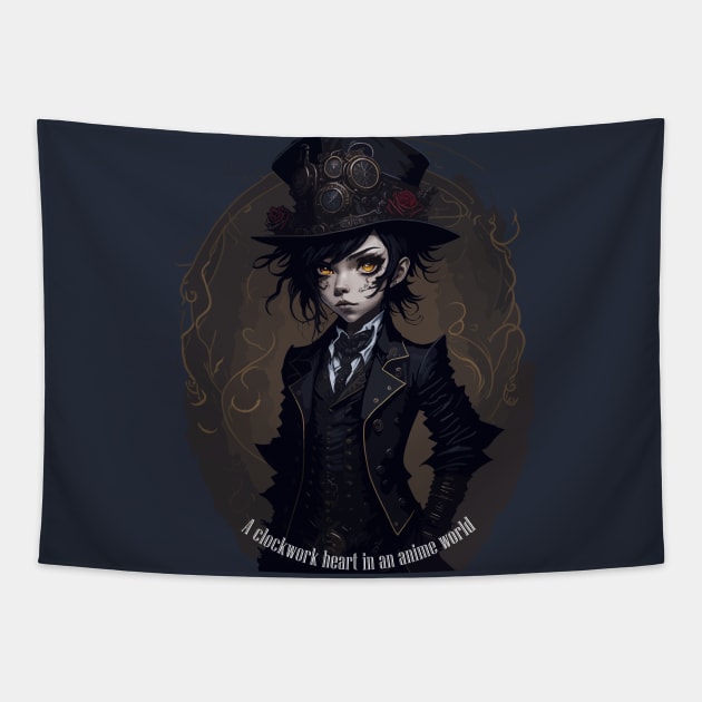 A clockwork heart in an anime world - Steampunk anime character Tapestry by AniMilan Design