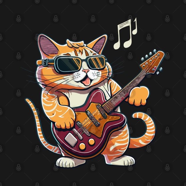 Cat Playing Guitar Vintage Retro Cute Cat And Guitar Lover by rhazi mode plagget