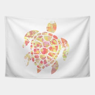 Sea Turtle Design in Yellow and Coral Paint Drops Pattern Tapestry