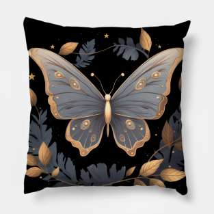 Elegant blue with gold butterfly Pillow