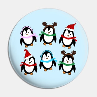 Festive Christmas Holiday Penguins with Earmuffs, Santa Hats, and Reindeer Antlers, made by EndlessEmporium Pin