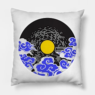 Japanese Stoic Sun and Waves Pillow