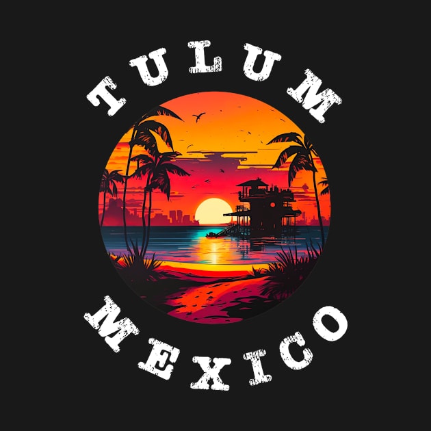 Tulum Mexico Vintage Graphic Retro 70s Sunset Beach by livania