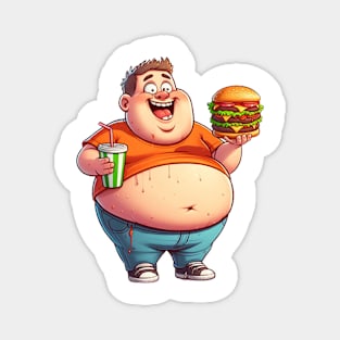 a fat young man eating a burger Magnet