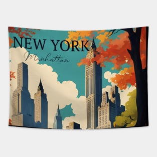 Manhattan New York Travel Poster Tapestry