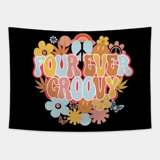 Retro 4th Birthday Shirt, Four Ever Groovy Hippie Daisy Flower Birthday Tapestry