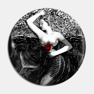 Gothic Dead mermaid with red rose - Dark manga art Pin