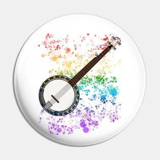 Banjo Banjoist Rainbow Colours Folk Musician Pin