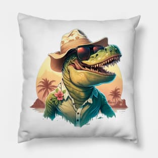 T-Rex in his Tropical Gear - Dinosaurs Need Vacations Too! Pillow