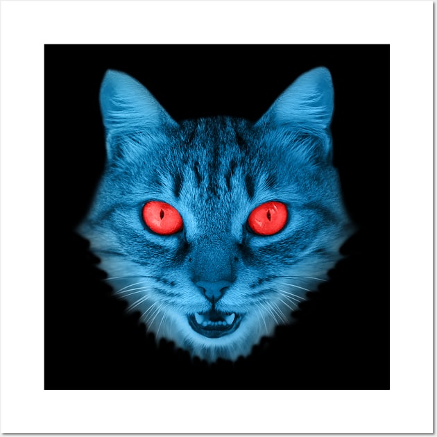 Blue Cat 3D with Red Eyes Gift for Cats Lover - Blue Cat - Posters and Art  Prints