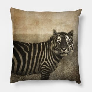 Tiger and Zebra Surreal mashup Pillow