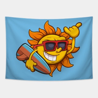 Cool Sun Character With Surf Board Tapestry