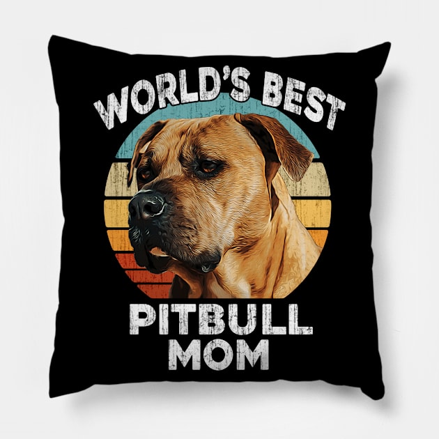 Pitbull Mother's Day - World's Best Pitbull Mom - Funny Puppy Dog Pit Bull Gift Vintage Retro T-Shirt Pillow by Trade Theory