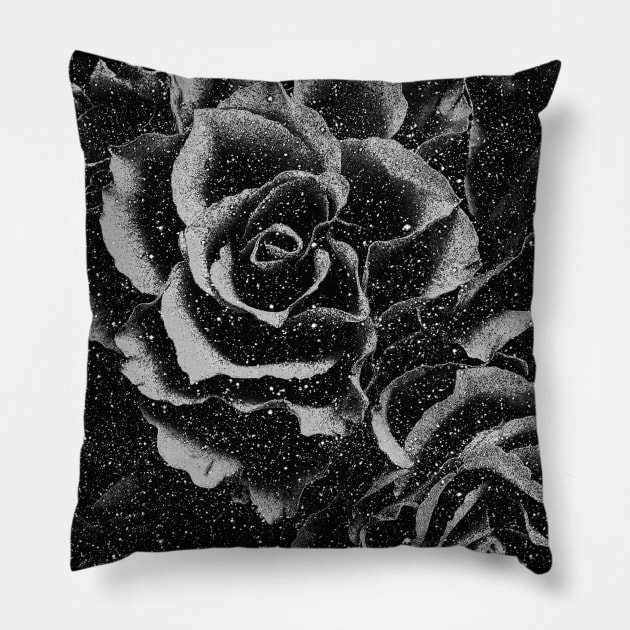 black and white face mask monochrome floral roses flowers pattern vintage mask Pillow by designsbyxarah