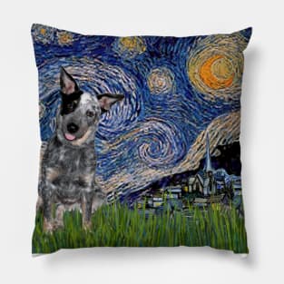 Australian Cattle Dog Puppy in Adaptation of Starry NIght Pillow