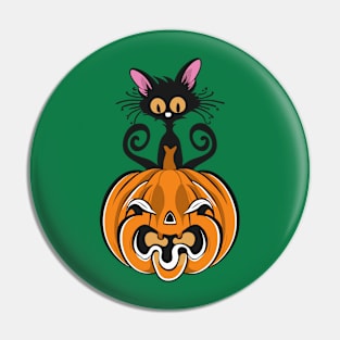 Halloween Black Cat Pumpkin Pin