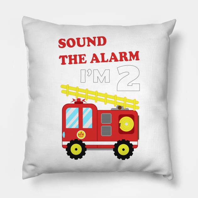 Fire Truck 2nd Birthday, Sound the Alarm I'm 2nd Pillow by IDesign23