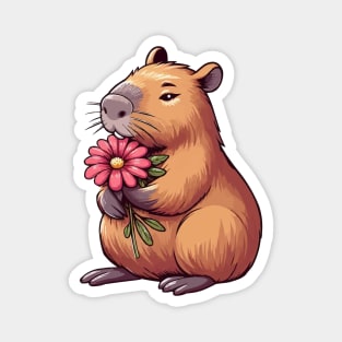 Capybara With Flower Magnet