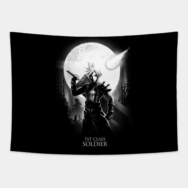 Final Fantasy Cloud Moon - Cloud Strife 1st Class SOLDIER - Video Game Tapestry by BlancaVidal