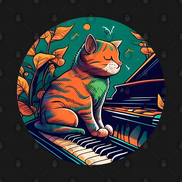 Funny Cat Kitty Playing Keyboard Piano Funny Player by Karin Wright