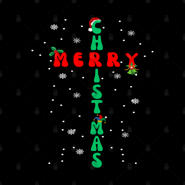 Groovy Christian Christmas Santa hat Jesus Cross and snow by AE Desings Digital
