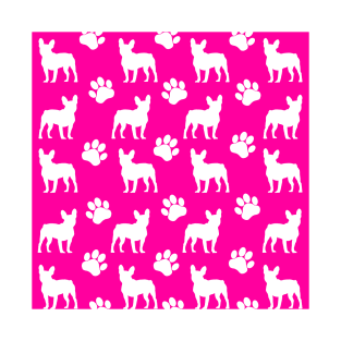 Pink French Bulldog Pawprint Pattern T-Shirt