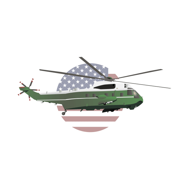 Marine One Helicopter with American Flag by NorseTech