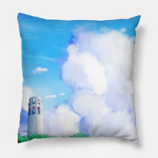 SF Coit Tower Scenery - Calming Anime Background Scene Pillow