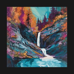 Colorful Ultrafine Detailed Painting Of A Waterfall With Trees T-Shirt