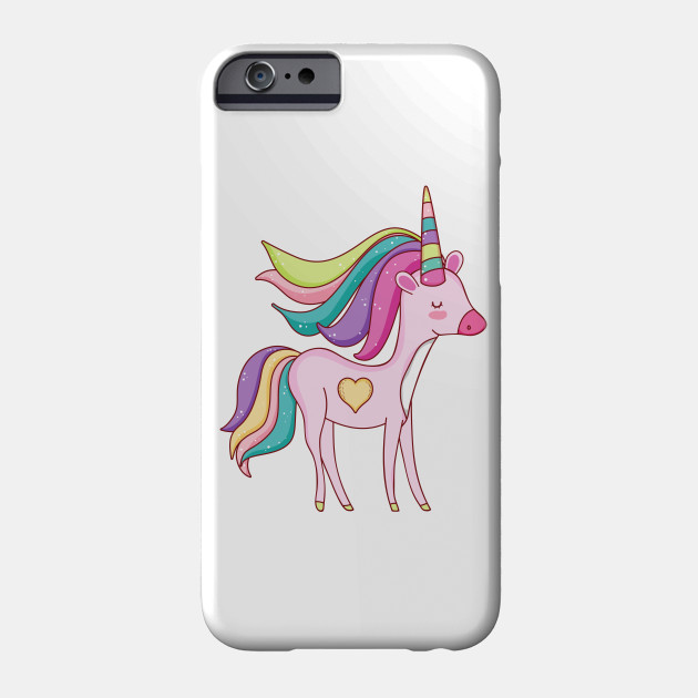 Cute Little Unicorn With Heart Line Drawing White Pink Purple