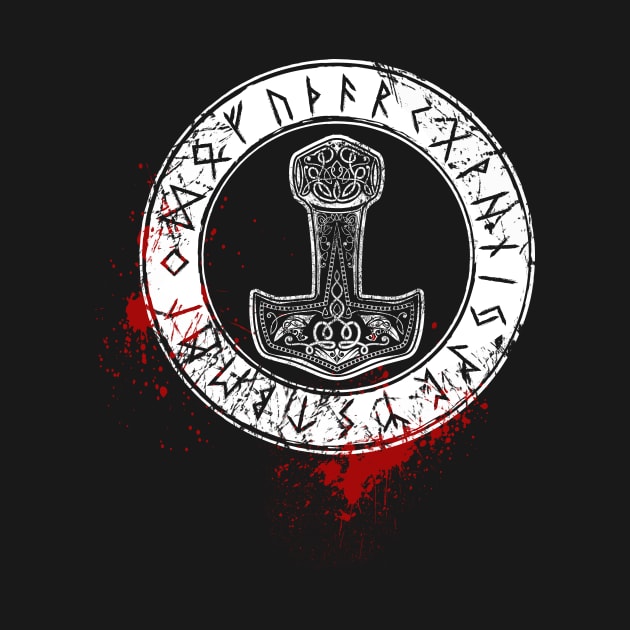 Mjoelnir and norse runes, bloody by Lenny241