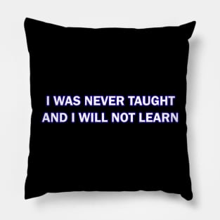 I Was Never Taught and I will not Learn Pillow