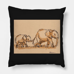 Mommy: Elephants Watercolor Painting #9 Pillow