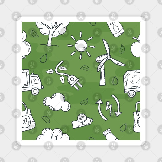 ecology in doodle style vector free seamless pattern Magnet by MN-STORE