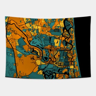 Gold Coast Map Pattern in Orange & Teal Tapestry