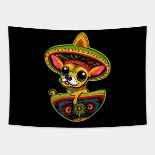 Funny Mexican Chihuahua in Guac Cartoon Tapestry