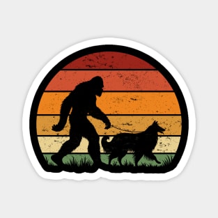 Bigfoot Walking Border Collie Dog Vintage Sunset Hiking Dog Magnet