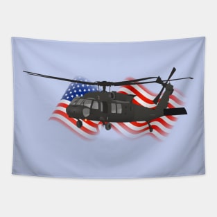 Patriotic Black Hawk UH-60 Military Helicopter Tapestry