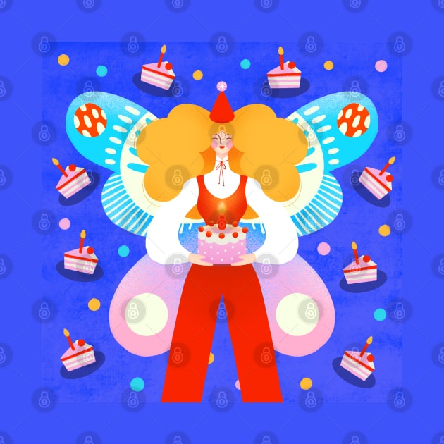 Butterfly birthday girl with birthday cake by iulistration