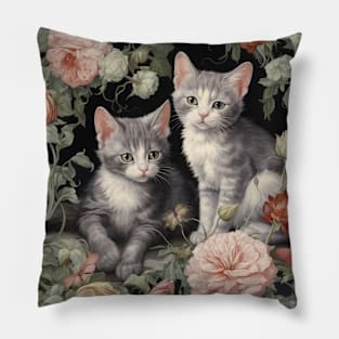 Grey Kitten Flower Garden Pillow