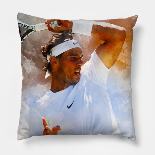 Rafael Nadal Watercolor Pillow by mursyidinejad