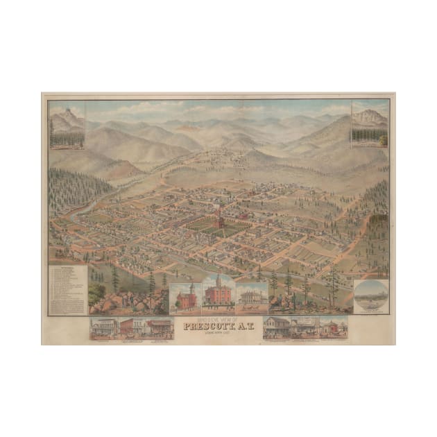 Vintage Pictorial Map of Prescott Arizona (1885) by Bravuramedia